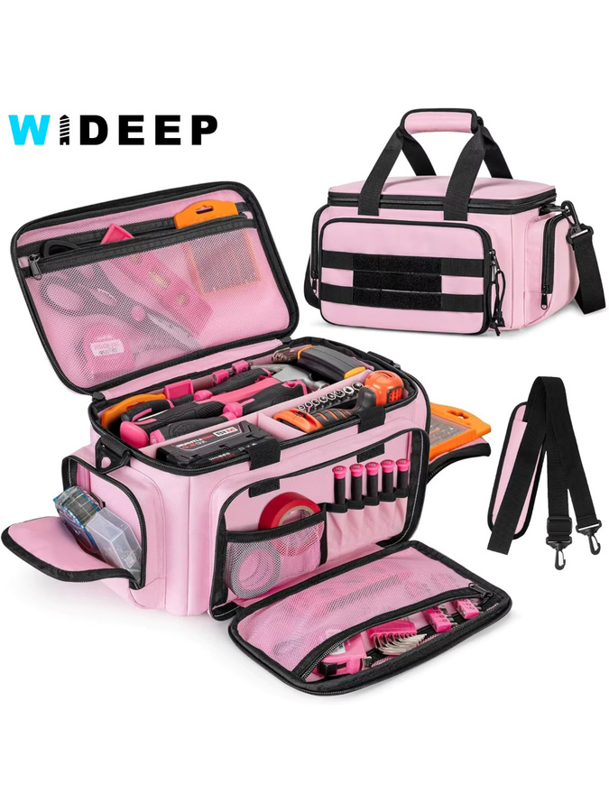 WIDEEP Lady Tool Tote Bag Aufbewahrungsorganisator, rosa Werkzeugtasche für Frauen mit Anti-Reibungs-Boden - Bild 7