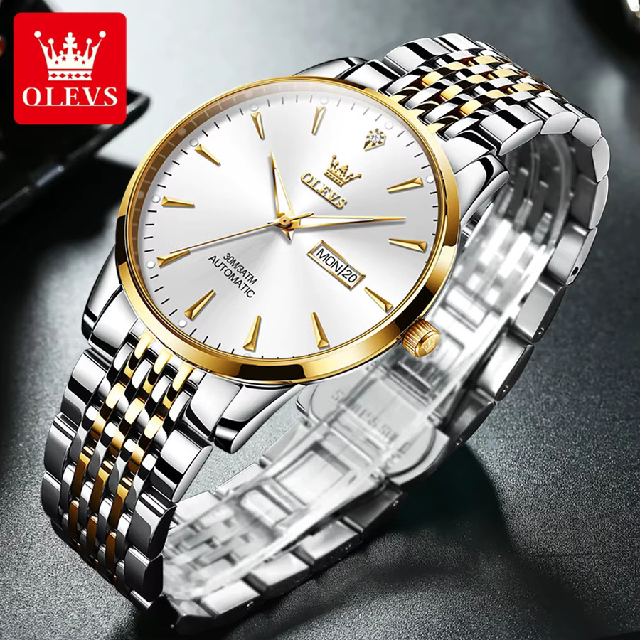 OLEVS Armbanduhr, Automatik, Edelstahl, Bicolor, Weiß, Herren - Bild 4