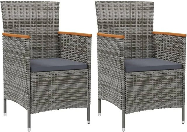 Furnicato Gartenstuhl aus Poly Rattan in Grau mit dunkelgrauem Sitzkissen, B/T/H: 61 x 60 x 88 cm - Bild 1