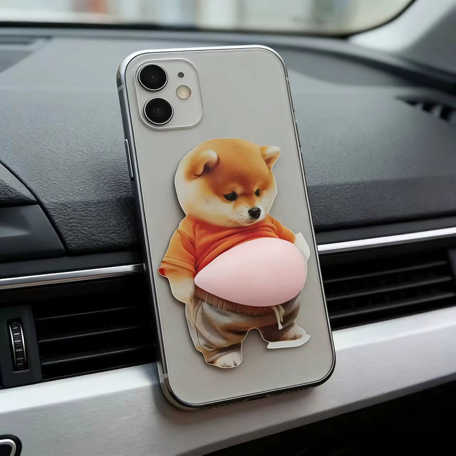 Potdemiel 3D-Shiba-Inu-Hundebauch-Aufkleber in Orange mit süßem Welpen-Motiv und selbstklebender Silikon-Oberfläche - Bild 3