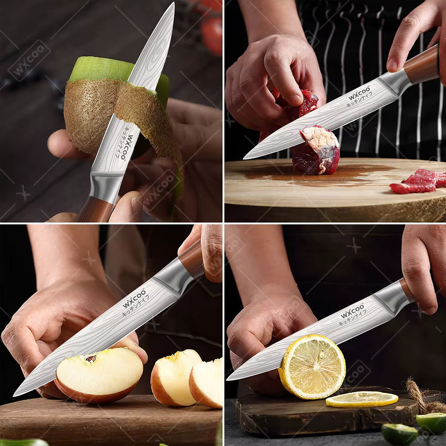 WXCOO 1- bis 4-teiliges Edelstahl-Küchenmesser-Set mit Laser-Damaszener-Muster inklusive Obstschäler für Obst und Gemüse - Bild 2