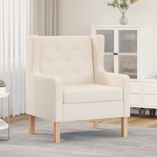 vidaXL Sessel in Cremeweiß aus Stoff mit Holzgestell im skandinavischen Design - Bild 1