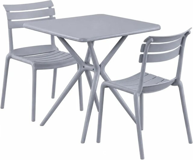 DELUKE Gartenmöbel-Set KLARA Bistroset aus Polypropylen mit Tisch und 2 Stühlen in Grau, B/T/H: 190 x 72 x 82 cm - Bild 1