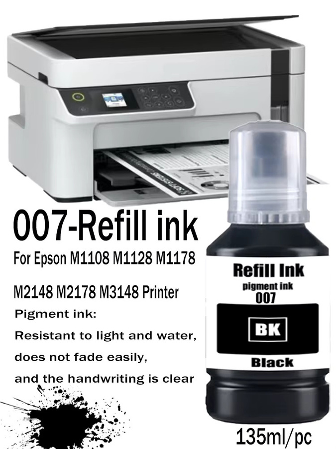 Epson 007 Pigmenttinte Schwarz zum Nachfüllen für M1108 M1128 M1178 M2148 M2178 M3148 Drucker - Bild 3