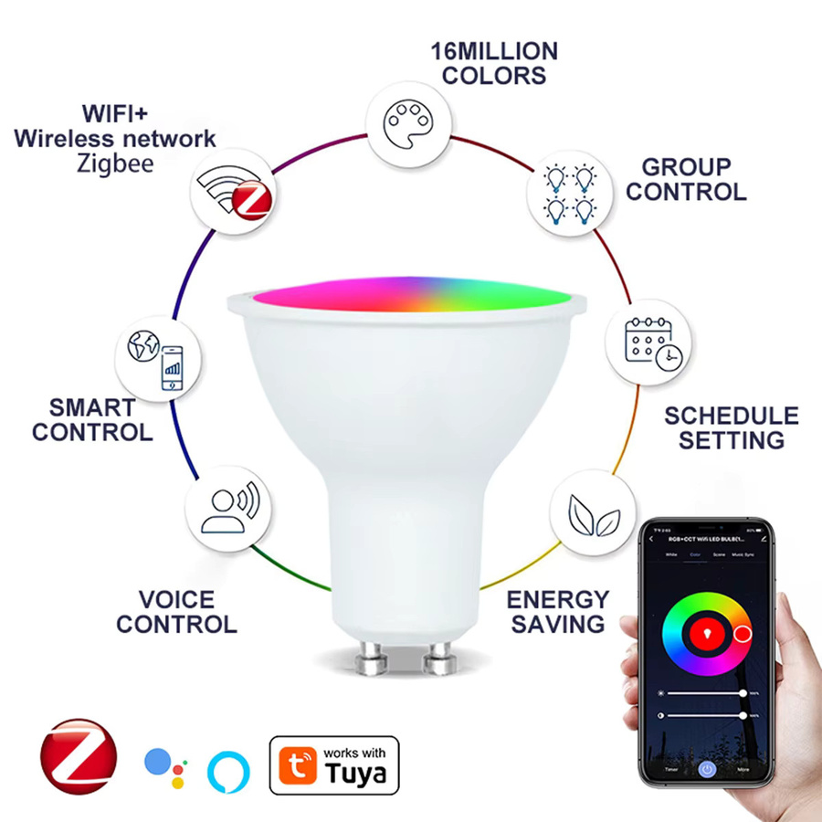 Aoyuansea Smart LED-Lampe GU10 5W mit RGB und Weiß, dimmbar via WIFI Zigbee Bluetooth, kompatibel mit Alexa und Google Home - Bild 2