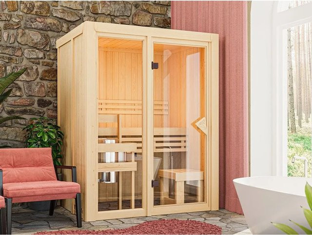 Karibu Innensauna Paradiso aus Fichtenholz mit 68 mm Wandstärke ohne Ofen, B/T/H: 192 x 139 x 104 cm - Bild 1