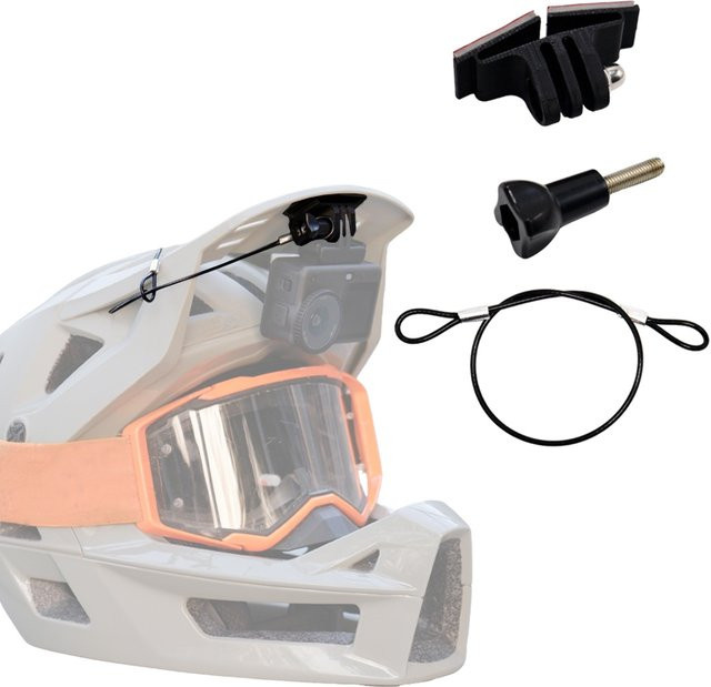 DJI Action 4 und Action 5 Pro Halterungsadapter für Downhill-Helmvisier mit Klebebefestigung und Anti-Verlust-Seil in Schwarz - Bild 1
