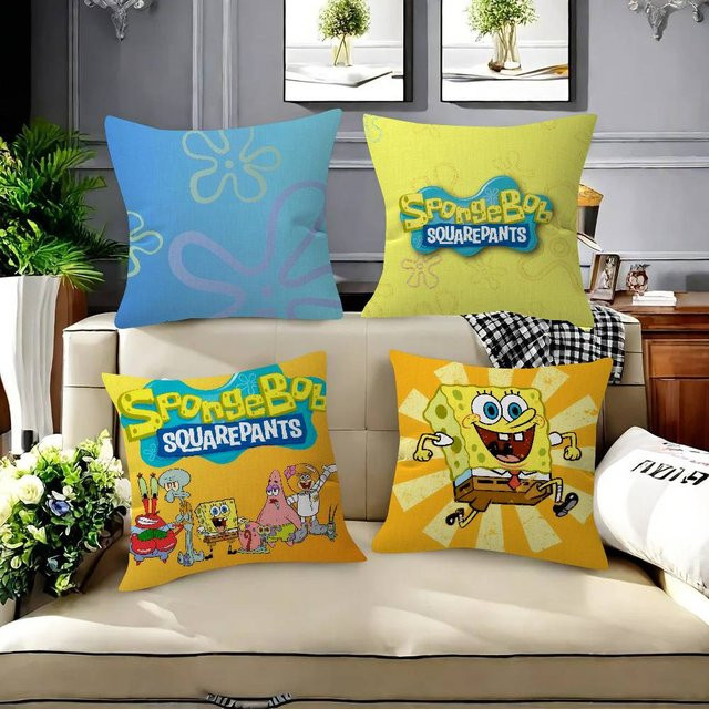Dekorativer SpongeBob Schwammkopf Kissenbezug für Sofa und Wohnzimmer, quadratisch, Breite: 30 cm, Höhe: 30 cm - Bild 1
