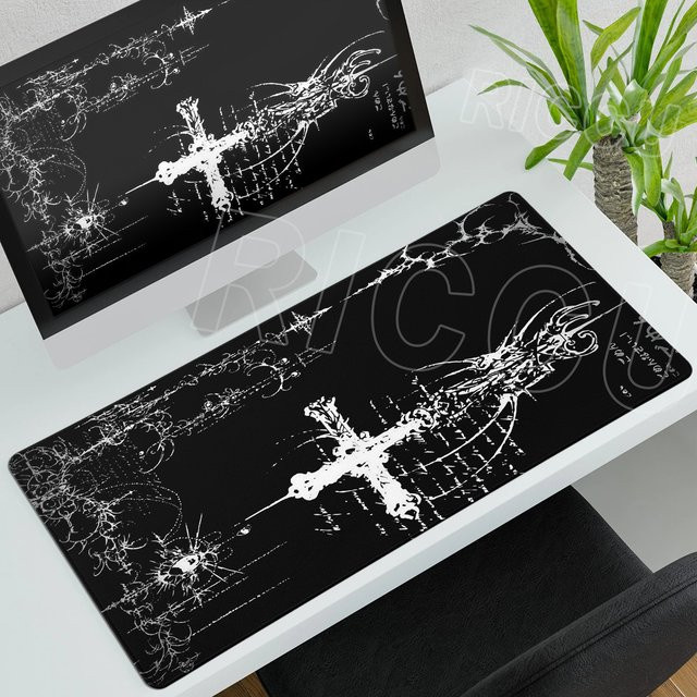 Riccu Cybersigilism Schreibtischunterlage im Gothic Sword Art Design, Schwarz-Weiß, XXL Mousepad für Gaming und Büro - Bild 1
