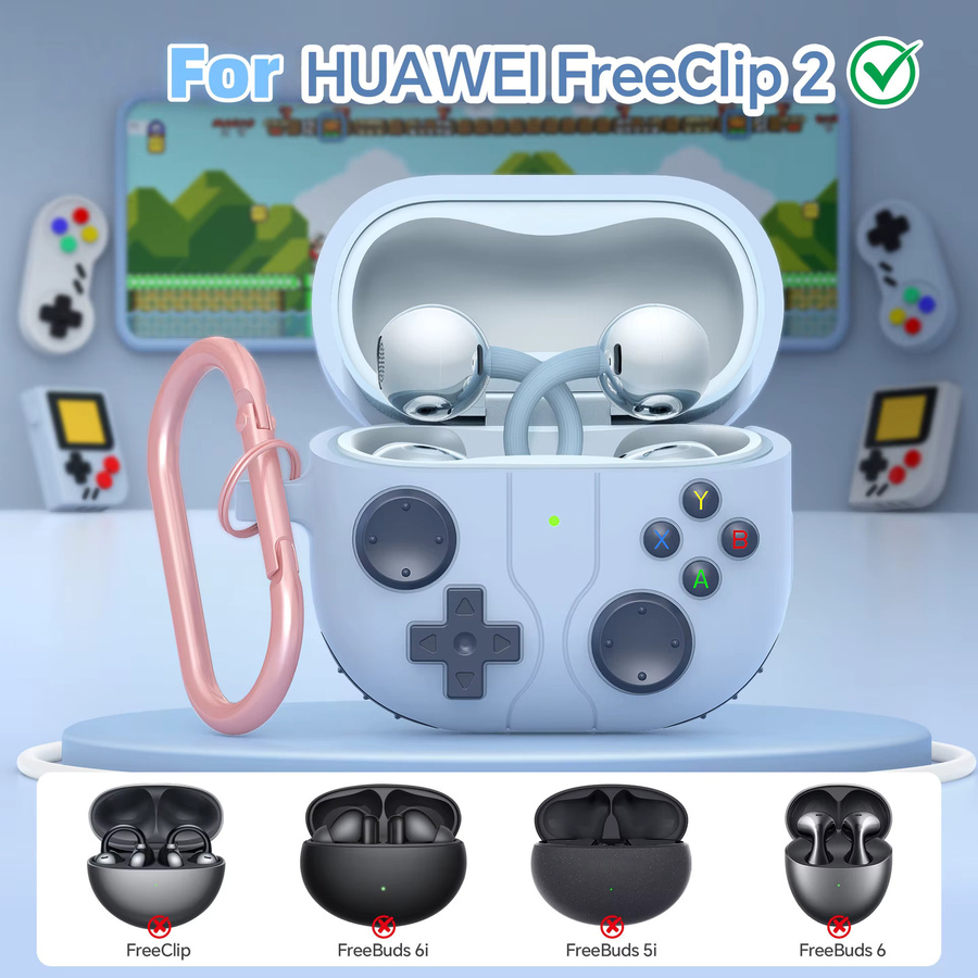Fudna Game Case für Huawei FreeClip 2 Classic, stoßfeste Silikon-Softcase Schutzhülle in Pink - Bild 3