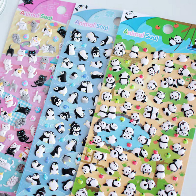 Bunte 3D Puffy Aufkleber mit süßen Tier-Motiven wie Pinguin und Panda für Scrapbooking und DIY Tagebuchgestaltung - Bild 1