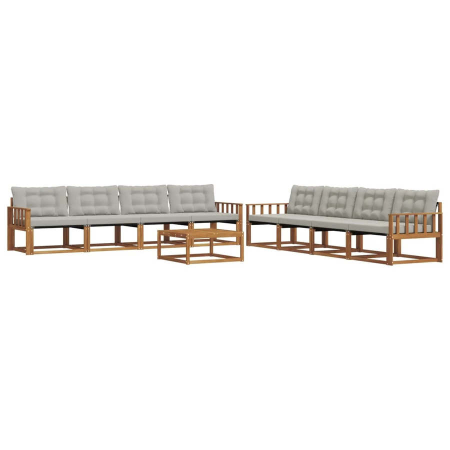 vidaXL Outdoor-Sofagarnitur 9-tlg. aus Akazienholz mit Textilene und Kissen, Farbe: Natur und Grau - Bild 2