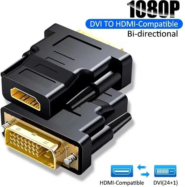 QUERPXAF DVI auf HDMI Adapter Bi-direktional 1080P Schwarz - Bild 1