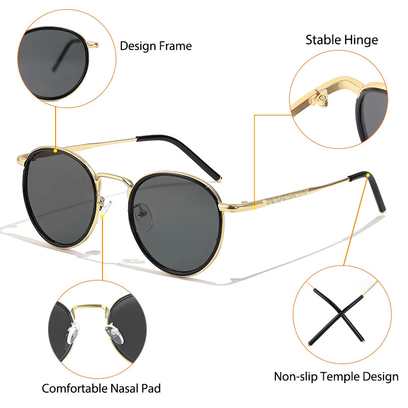 CATERSIDE Sonnenbrille, Rund, Vollrand, Metall, Gold, Unisex - Bild 4