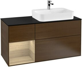V&B Finion Waschtischunterschrank mit LED-Beleuchtung und offenen Regalfächern, Wandmontage, Breite: 120 cm, Walnuss - Bild 1
