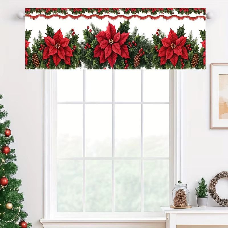 Weihnachten Polyester Vorhang Volant mit Frohe Weihnachten Motiv für Winter Party Deko, B/H: 139 x 46 cm - Bild 3