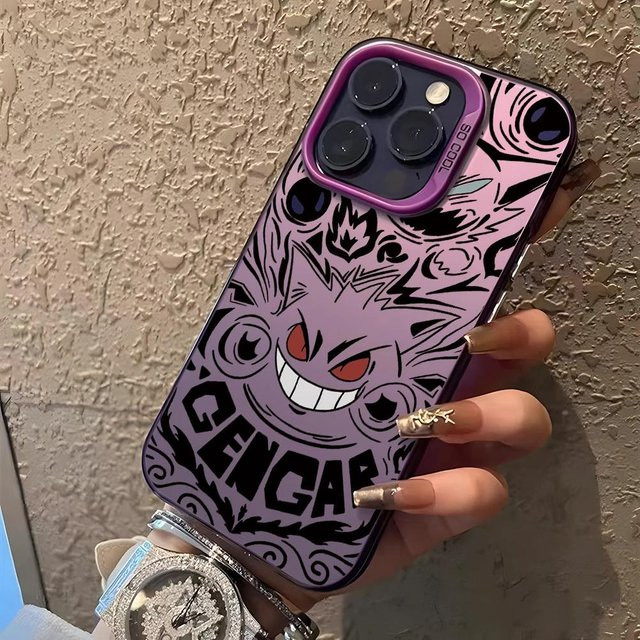 MINISO Anime Gengar Handyhülle für iPhone 16 15 14 13 12 11 Pro Max Plus X Xs XR 8 7 Matt Hartschale Bunt Silber Purple - Bild 1