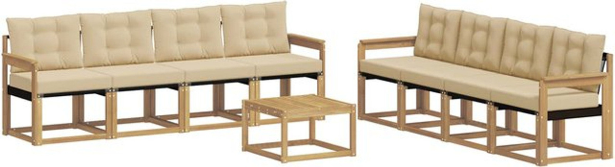 vidaXL Outdoor-Sofagarnitur aus Akazie-Holz mit 9-teiligem Set Kissen in Weiß und Beige, modernes Loungemöbel-Set - Bild 1