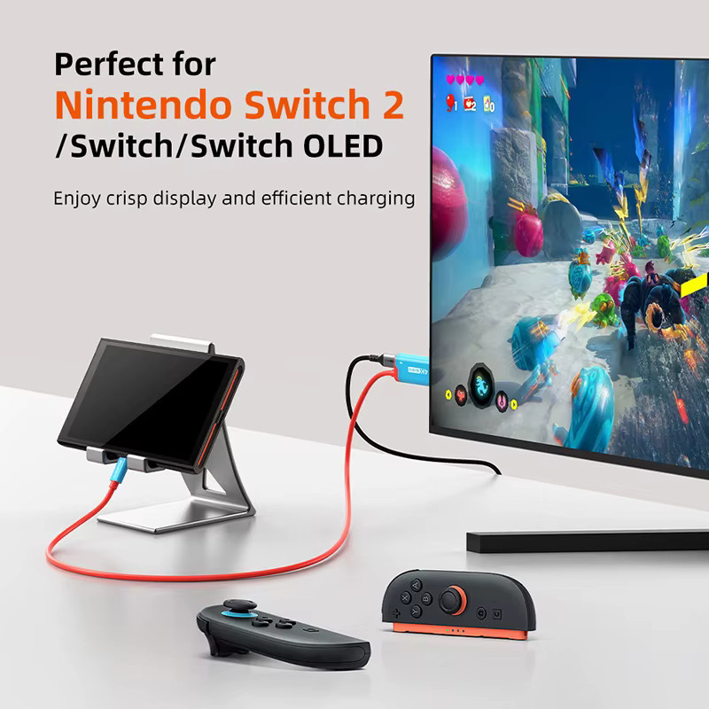CABLETIME USB-C auf HDMI Adapter mit 4K 144Hz und PD 100W Ladefunktion in Blau für Nintendo Switch und PS5/PS4 - Bild 2