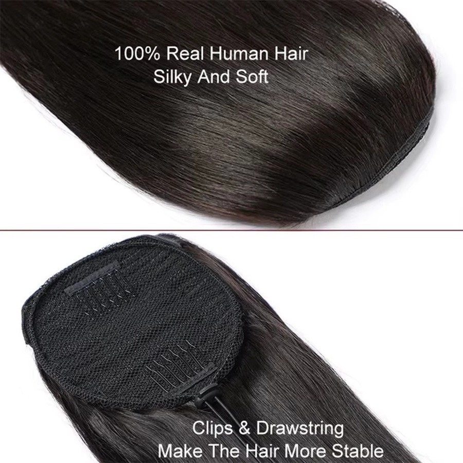 Dula A Hair Clip-in-Pferdeschwanz, Remy-Echthaar, schwarz, glatt - Bild 4