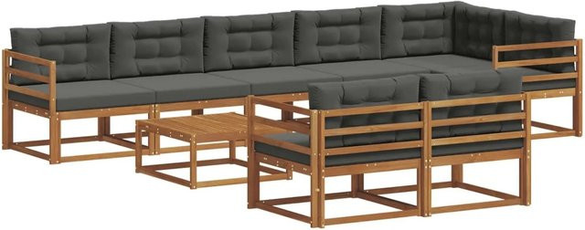 vidaXL Outdoor-Sofagarnitur aus Akazienholz mit Kissen, 9-teiliges Set, Anthrazit und Natur - Bild 1