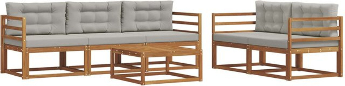 Modernes Outdoor-Sofagarnitur Set aus Akazie mit 6 Polstern von vidaXL in Natur und Hellgrau - Bild 1