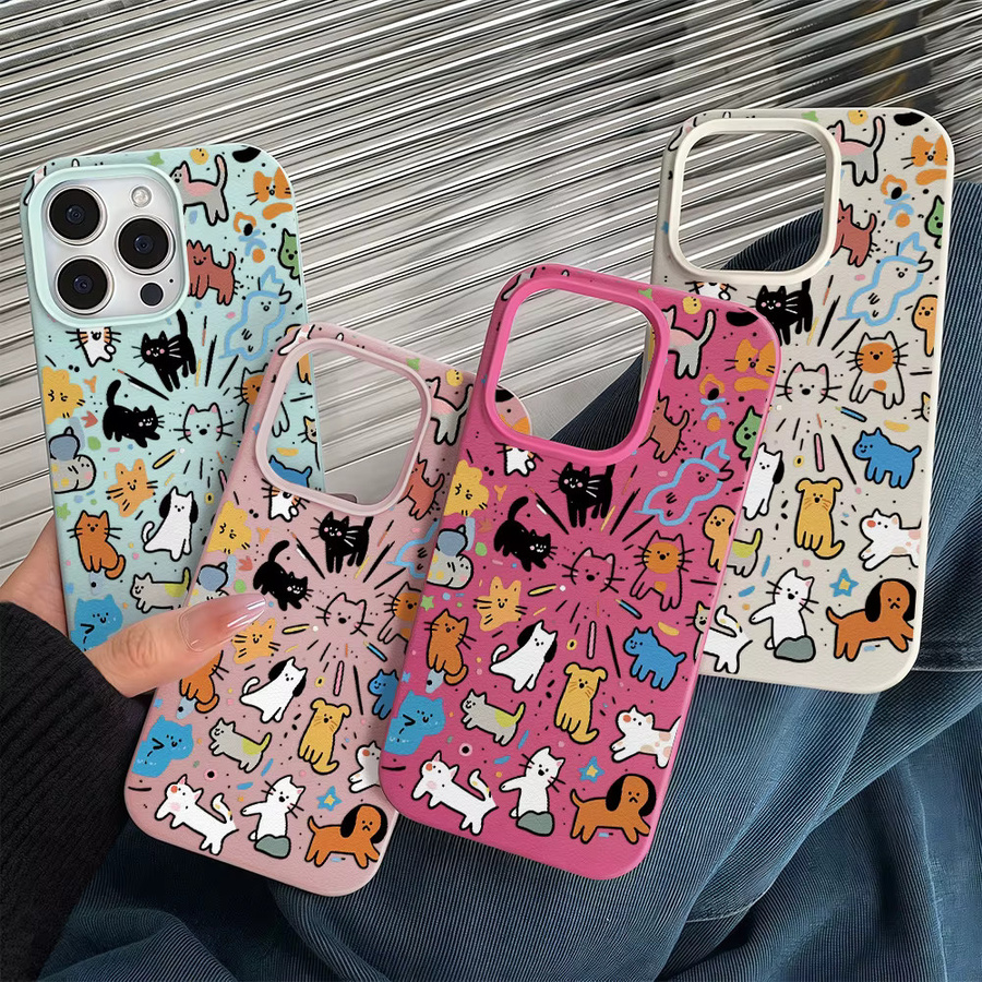 AKABEILA Graffiti Handyhülle aus Leder und Silikon für iPhone, Stoßfeste Schutzhülle in Schwarz und Multicolour - Bild 5