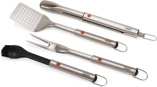 Joseph Joseph GrillOut 4-teiliges BBQ-Utensilien-Set aus Edelstahl in Silber mit Aufbewahrungsetui, Bürste, Zange, Wender und Gabel - Bild 1