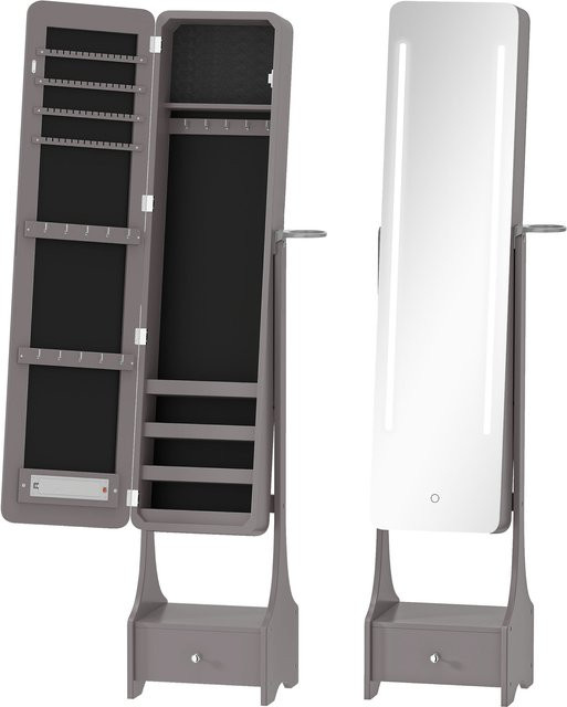HOMCOM Schmuckschrank mit LED-Beleuchtung und Ganzkörperspiegel in Grau von Aosom - Bild 1