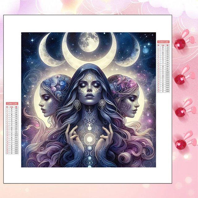 HUACAN Diamant-Malerei-Set Porträt Damen mit Mond als modernes Diamant-Mosaik in Multicolour, rund, 20 x 20 cm - Bild 1