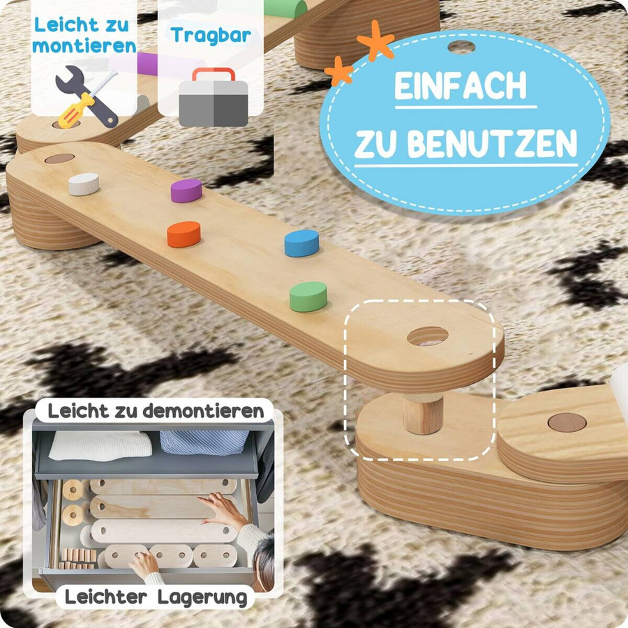 AIYAPLAY Balancierbalken Holz mit Hindernissteine Montessori Spielzeug - Bild 3
