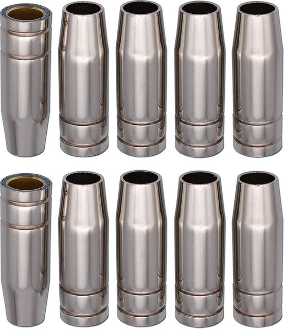 10 Stück konische Gasdüsenbecher aus vernickeltem Messing für MB15AK MIG MAG Schweißbrenner, Farbe: Silber - Bild 1