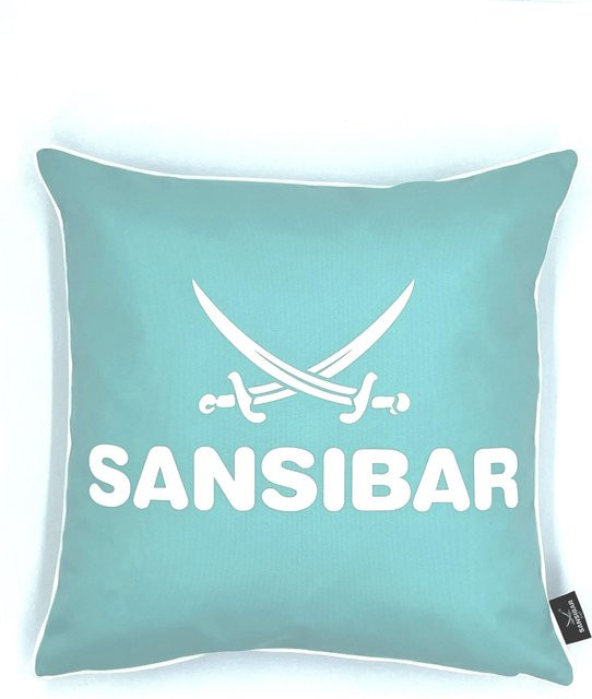 Kissen SANSIBAR quadratisch in Türkis und Weiß aus Polyester - Bild 1