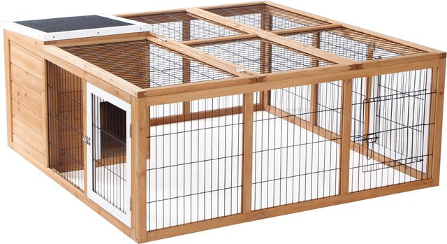 PawHut Kleintiergehege aus Tannenholz in Natur/Braun mit wasserdichtem Dach und abnehmbarem Stalldeckel, B/T/H: 123 x 120 x 52 cm - Bild 1