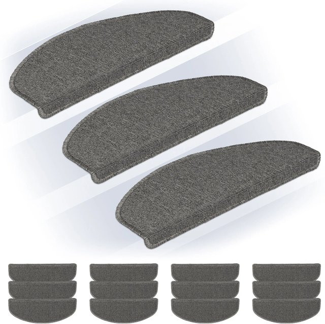 Relaxdays Treppenmatten 15er Set Grau aus Kunststoff, selbstklebend und rutschhemmend, B: 65 cm, T: 24 cm, H: 4 cm - Bild 1