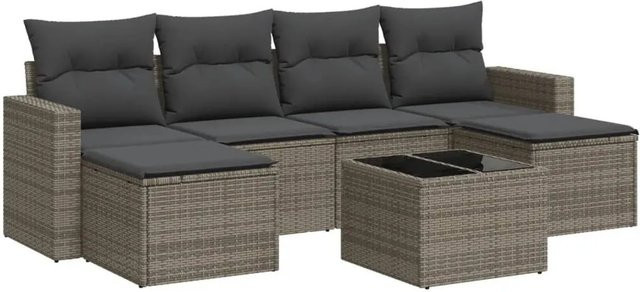 vidaXL 7-teilige Garten-Sofagarnitur aus Poly-Rattan mit Kissen in Grau - Bild 1