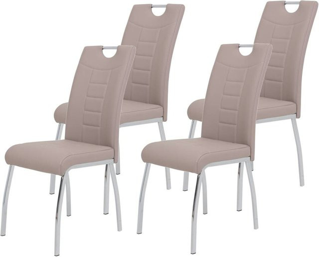 4er Set Stühle Andrea in Cappuccino mit Chrom-Metallgestell und Kunstleder, Farbe Beige/Braun, B/H/T: 43 x 100 x 64 cm - Bild 1