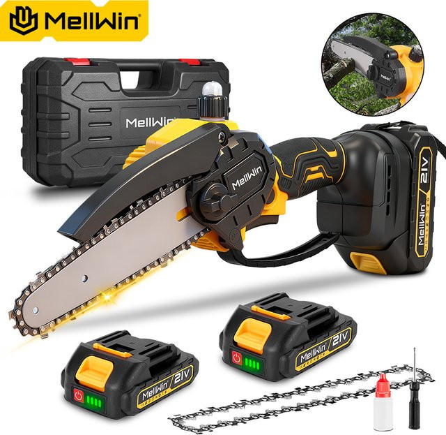 MELLWIN 6 Zoll Akku-Kettensäge Mini-Handkettensäge für Makita 18V LXT Akku, Orange - Bild 1