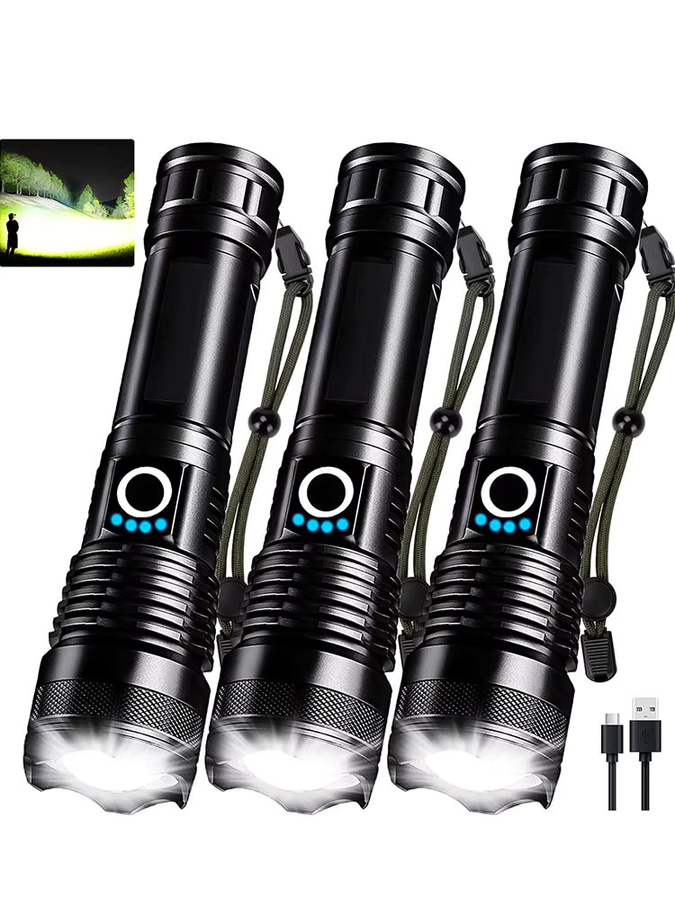 Mikenoon Taktische LED-Taschenlampe aus Aluminiumlegierung in Schwarz, wiederaufladbar für Outdoor und Camping - Bild 7