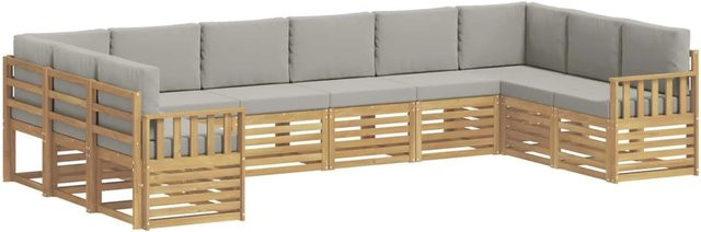vidaXL Outdoor-Sofagarnitur 7-teilig in L-Form aus Akazienholz mit Polsterung in Weiß und Hellgrau - Bild 1