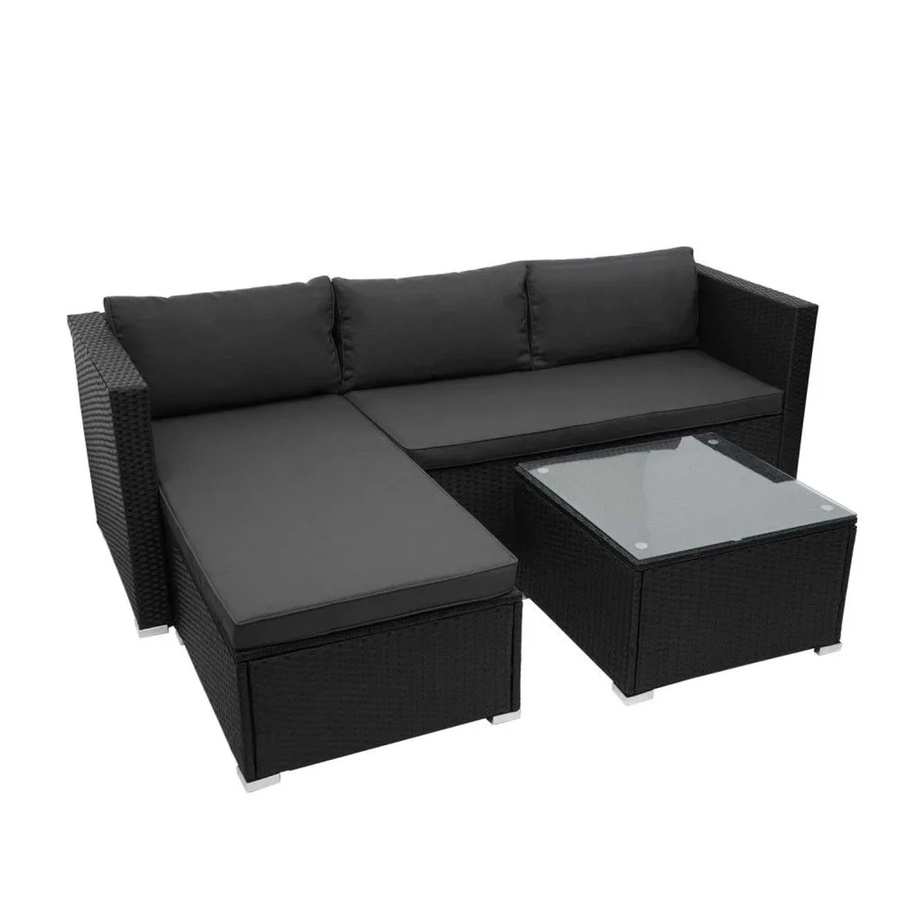 MCW Poly-Rattan Garten-Garnitur F57 in Schwarz mit dunkelgrauen Sitz- und Rückenpolstern - Bild 3
