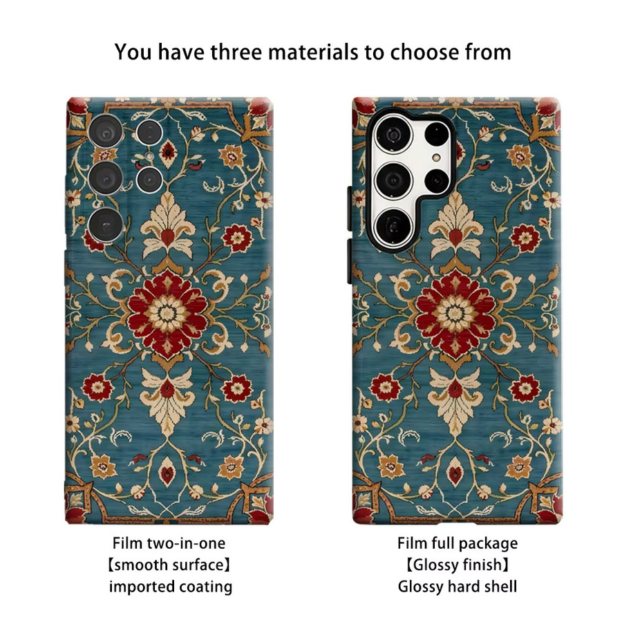 Aurbe Handyhülle für Samsung Galaxy S26 S25 S24 S23 Ultra Plus HD Hart Vintage Floral Elegance Teppich Doppelschicht-Filmhülle in Multicolour - Bild 2