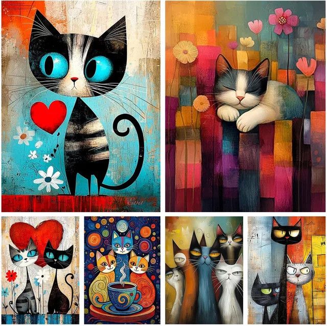 Potdemiel 5D Diamant Malerei Geometrische Katze Wandbild DIY Diamant Stickerei Multicolor - Bild 1