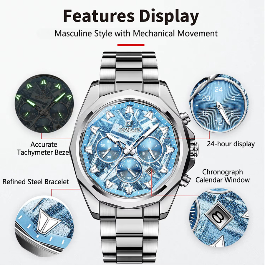 REWARD Chronograph, Quarz, Edelstahl, Blau, Herren - Bild 2