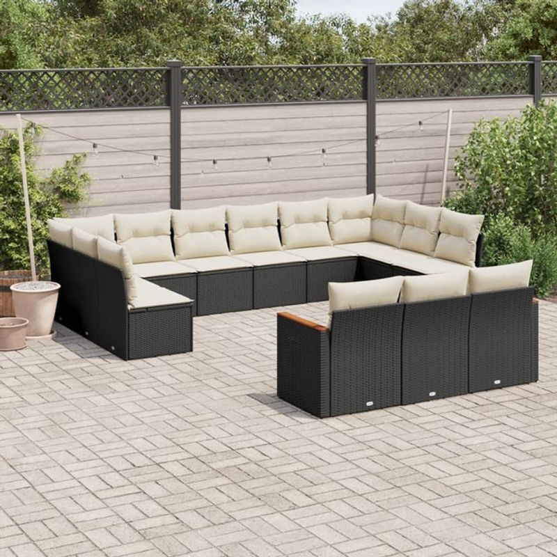 Vidaxl Gartenmöbel-Set aus Polyrattan und Stahl mit 13 Teilen in Schwarz inklusive Kissen - Bild 1