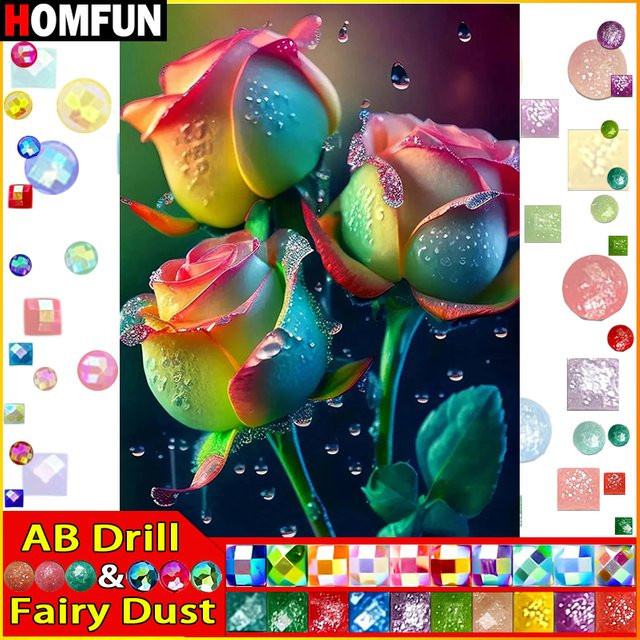 HOMFUN 5D Diamantmalerei Set Blume Rose mit Vollbohrern und quadratischen Steinen in Multicolour - Bild 1