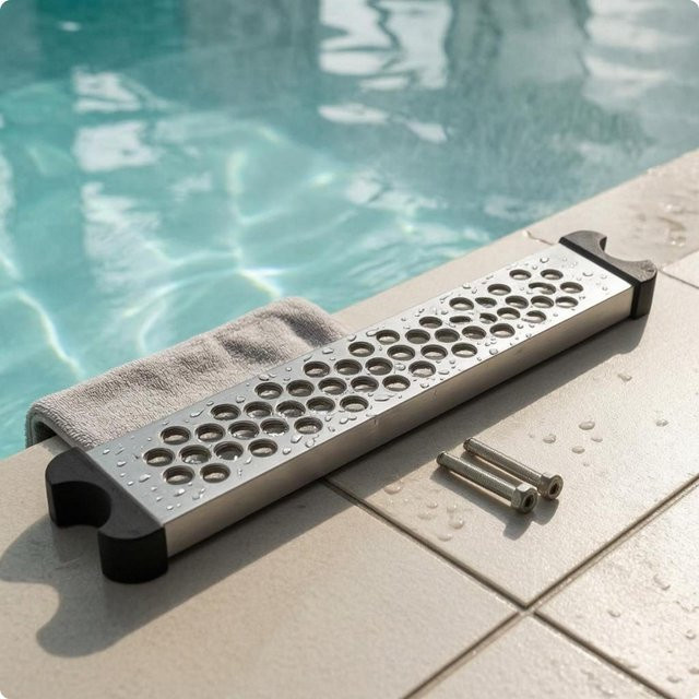 Binchi Outdoor Product Poolleiter Stufenplatte aus Edelstahl in Schwarz und Silber mit strukturierter Anti-Rutsch-Oberfläche und korrosionsbeständigen Außenbeschlägen - Bild 1