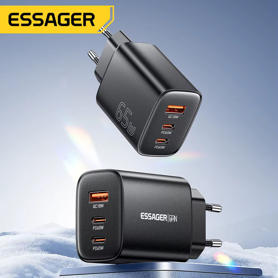 Essager 65 W GaN Ladegerät mit USB-C Quick Charge 4.0 und PD Schnellladefunktion in Schwarz - Bild 2