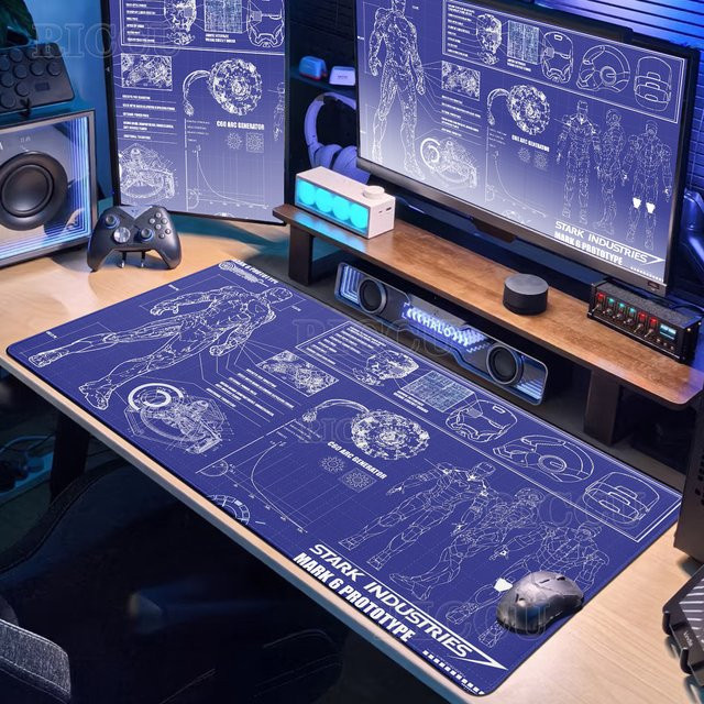 Potdemiel Mauspad Anime Iron Man Design rutschfeste Schreibtischunterlage für Gaming und Office - Bild 1
