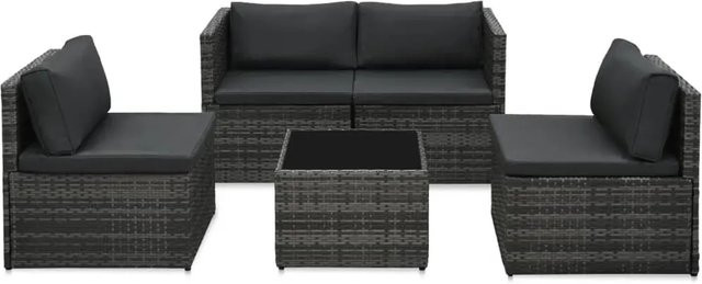 vidaXL 5-teilige Garten-Sofagarnitur aus Poly Rattan mit Auflagen in Grau und Anthrazit - Bild 1
